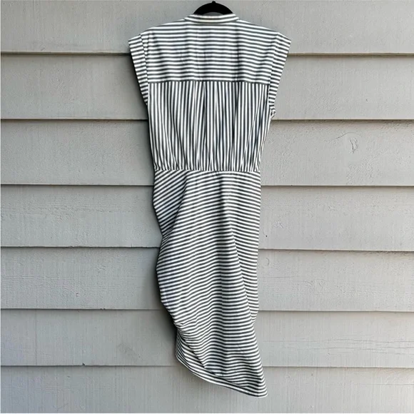 Veronica Beard Ruched Striped Shirtdress White & Olive Green Size 8 - Picture 3 of 13